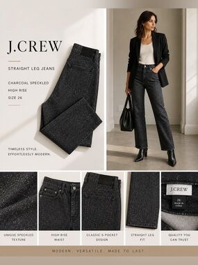 J. Crew Charcoal Speckled Straight Leg Jeans High Rise Size 26